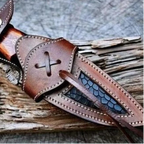 11-inch handmade Damascus Bobcat knife with wood handle and leather sheath – view 2