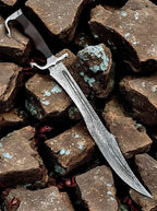 Handmade Damascus Spartan Sword with Sheath – craftsmanship close-up