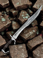 Handmade Damascus Spartan Sword with Sheath – handle and fittings detail