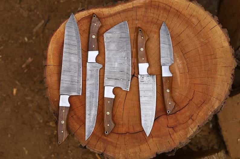 Five-piece natural wood layered-pattern chef knife set