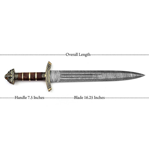 23-inch handmade full-tang Damascus Viking short sword with rosewood handle – view 1