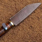 13-inch handmade high-carbon steel Seax knife with stacked leather and brass handle – view 3