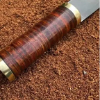 13-inch handmade high-carbon steel Seax knife with stacked leather and brass handle – view 2
