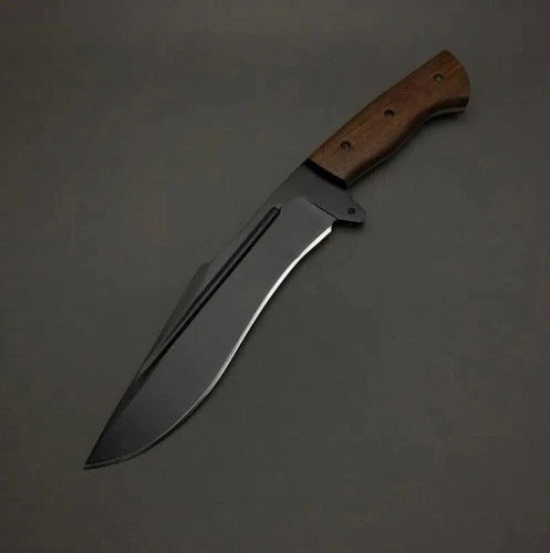 CUSTOM HANDMADE D2 TOOL STEEL BOWIE KNIFE WITH WOOD HANDLE & LEATHER SHEATH