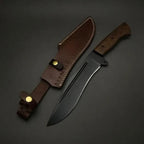 13-inch handmade D2 steel Bowie knife with rosewood handle and leather sheath – view 1