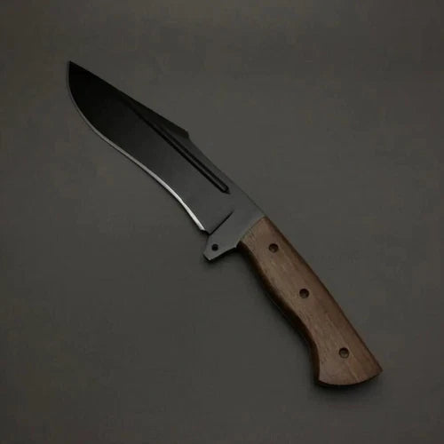 CUSTOM HANDMADE D2 TOOL STEEL BOWIE KNIFE WITH WOOD HANDLE & LEATHER SHEATH