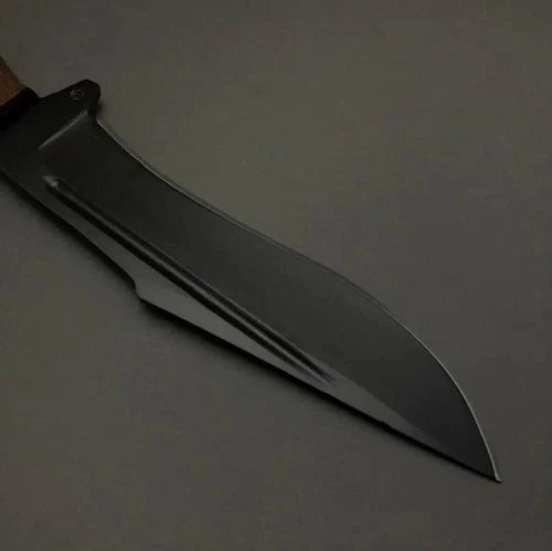 CUSTOM HANDMADE D2 TOOL STEEL BOWIE KNIFE WITH WOOD HANDLE & LEATHER SHEATH