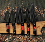Five-piece black hammered chef knife set