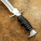 15-inch handmade D2 steel Bowie knife with bull horn handle and leather sheath – view 5