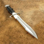 15-inch handmade D2 steel Bowie knife with bull horn handle and leather sheath – view 1