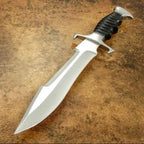 15-inch handmade D2 steel Bowie knife with bull horn handle and leather sheath – view 2