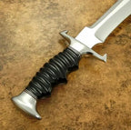 15-inch handmade D2 steel Bowie knife with bull horn handle and leather sheath – view 4