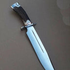 15-inch handmade D2 steel Bowie knife with stag horn handle and leather sheath – view 3