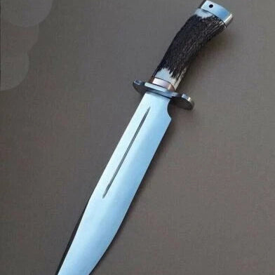 CUSTOM HANDMADE D2 STEEL HUNTING BOWIE KNIFE WITH STAG HORN HANDLE & SHEATH