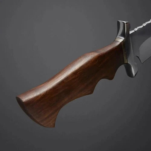 CUSTOM HANDMADE D2 STEEL HUNTING BOWIE KNIFE WITH WOOD HANDLE & LEATHER SHEATH