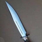 15-inch handmade D2 steel Bowie knife with stag horn handle and leather sheath – view 2