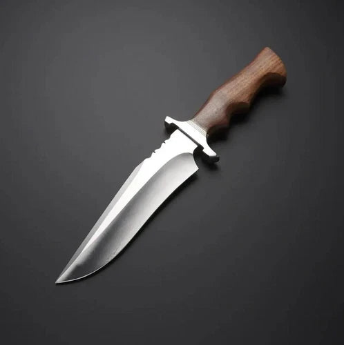 CUSTOM HANDMADE D2 STEEL HUNTING BOWIE KNIFE WITH WOOD HANDLE & LEATHER SHEATH