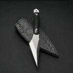 7-inch handmade D2 Kiridashi knife with black Micarta handle and leather sheath – view 3
