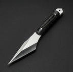 7-inch handmade D2 Kiridashi knife with black Micarta handle and leather sheath – view 1
