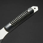 7-inch handmade D2 Kiridashi knife with black Micarta handle and leather sheath – view 2