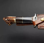 12-inch handmade Damascus Bowie knife with deer horn resin and wood handle – view 3