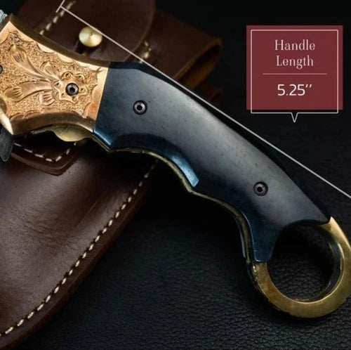 CUSTOM HANDMADE DAMASCUS STEEL FOLDING KNIFE WITH BONE HANDLE & LEATHER SHEATH