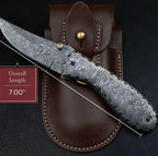 7-inch handmade raindrop Damascus folding knife with matching steel handle and sheath – view 5