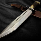 15-inch handmade full-tang D2 steel Bowie knife with antler handle and leather sheath – view 4