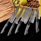 Five-piece charcoal wood Damascus chef knife set