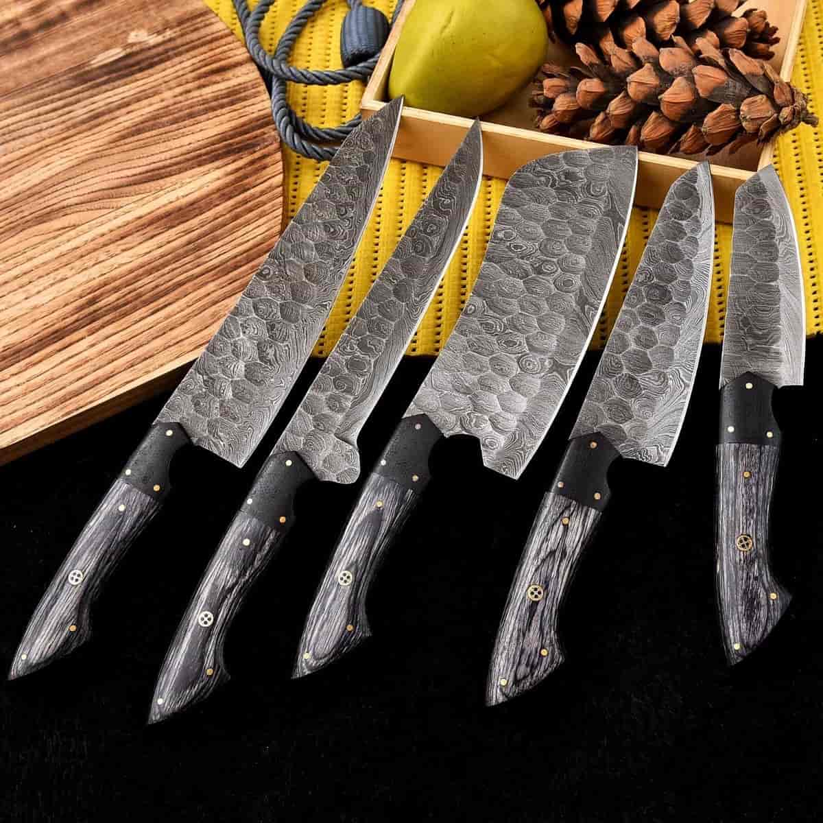 Five-piece charcoal wood Damascus chef knife set