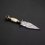 12-inch handmade Damascus hunting dagger with deer horn and resin handle – view 3