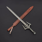38-inch handmade Damascus barbarian Templar sword with metal handle and sheath – view 1