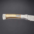 15-inch handmade Damascus steel machete with wood handle and leather sheath – view 4