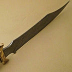 14-inch handmade Damascus Bowie knife with camel bone handle and leather sheath – view 3
