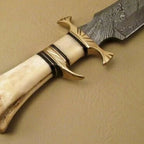 14-inch handmade Damascus Bowie knife with camel bone handle and leather sheath – view 4