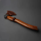 18-inch handmade Damascus hunting axe with rosewood handle and leather cover – view 2