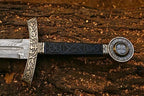 Handmade Damascus Templar Sword with Rosewood Scabbard – handle and fittings detail