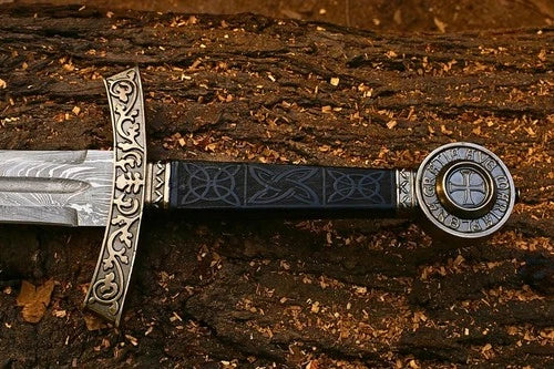 Damascus Steel Medieval Sword Replica – Handmade Knight Templar Sword Scabbard