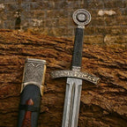 Handmade Damascus Templar Sword with Rosewood Scabbard – full product view