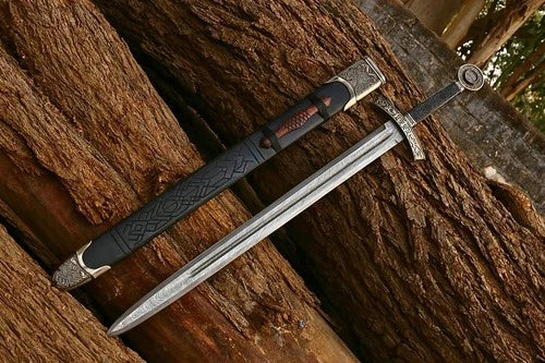 Damascus Steel Medieval Sword Replica – Handmade Knight Templar Sword Scabbard