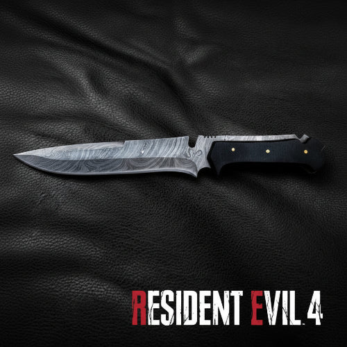 Damascus Steel Resident Evil 4 Replica Knife with Leather Sheath Outdoor knife