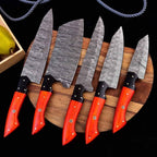 Complete ember wood Damascus chef knife set