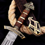 23-inch handmade full-tang Damascus Viking short sword with rosewood handle – view 2