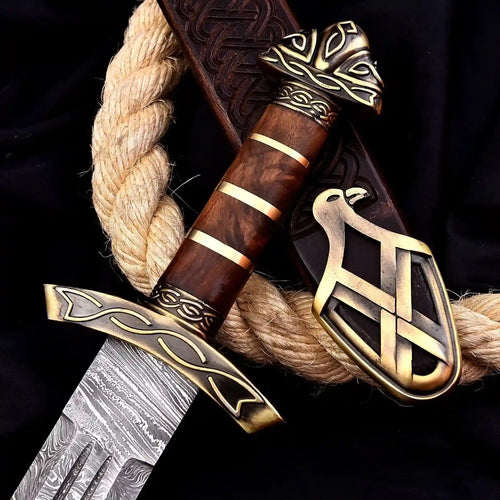 23-inch handmade full-tang Damascus Viking short sword with rosewood handle – view 2