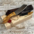 HANDMADE HIGH CARBON STEEL CAMPING KNIFE WITH FIRE STARTER | Olive Wood Handle