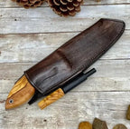 10-inch handmade high-carbon steel camping knife with olive wood handle and fire starter – view 5