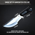12-inch handmade high-carbon steel tracker knife with black Micarta handle and sheath – view 3