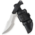 12-inch handmade high-carbon steel tracker knife with black Micarta handle and sheath – view 1