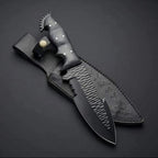 11-inch handmade powder-coated high-carbon steel hunting knife with linen Micarta handle – view 1