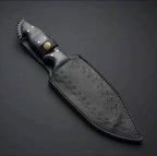 11-inch handmade powder-coated high-carbon steel hunting knife with linen Micarta handle – view 2